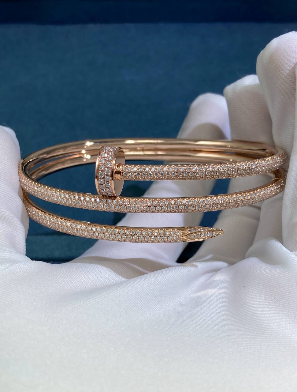 Nail double row full pave diamond bracelet