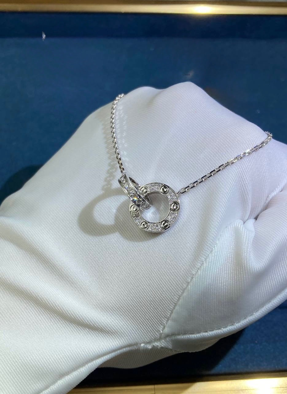 Love full pave diamond double ring chain pendant