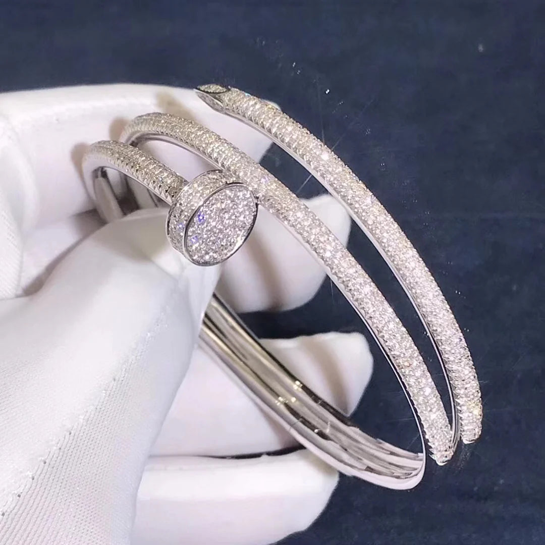 Nail double row full pave diamond bracelet