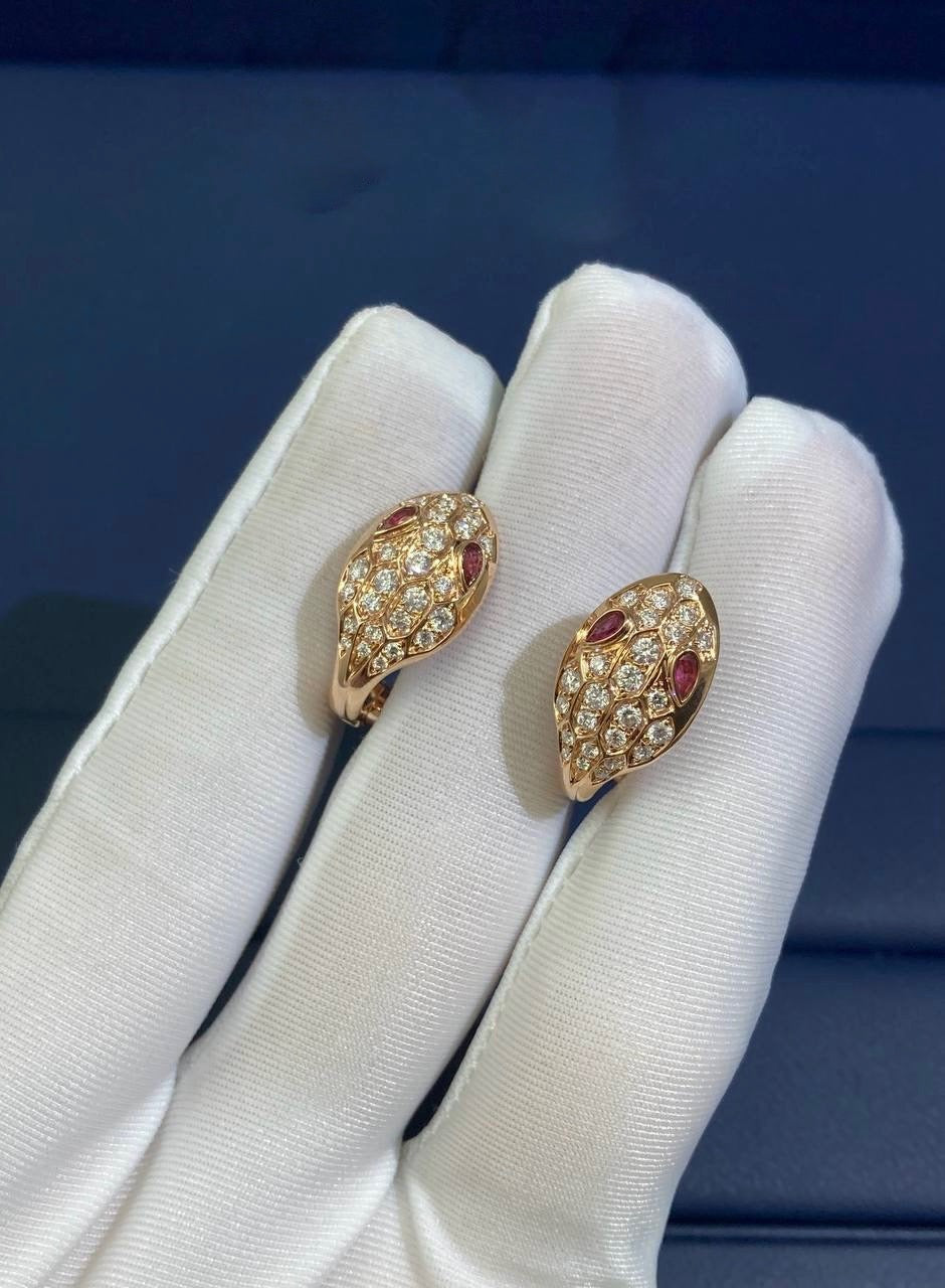 Serpenti earrings with diamonds and rubellites, Small model