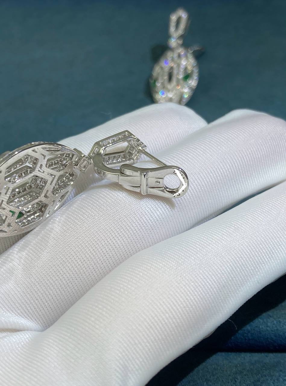 Serpenti full pave diamond earrings with emeralds