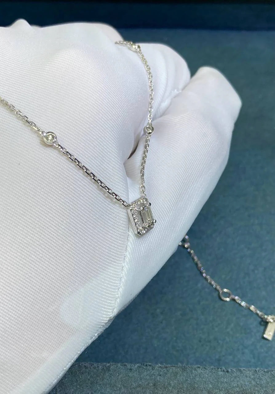 MSSK two-rows necklace with pear-cut and Emerald-cut diamonds