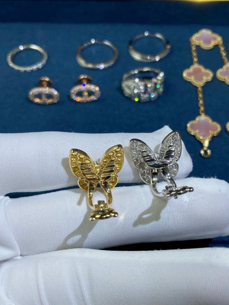 VC butterfly earrings with sapphires and diamonds