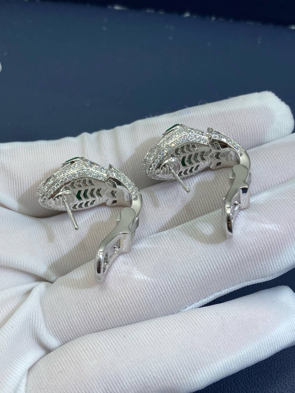 Serpenti full pave diamond earrings with emerald eyes