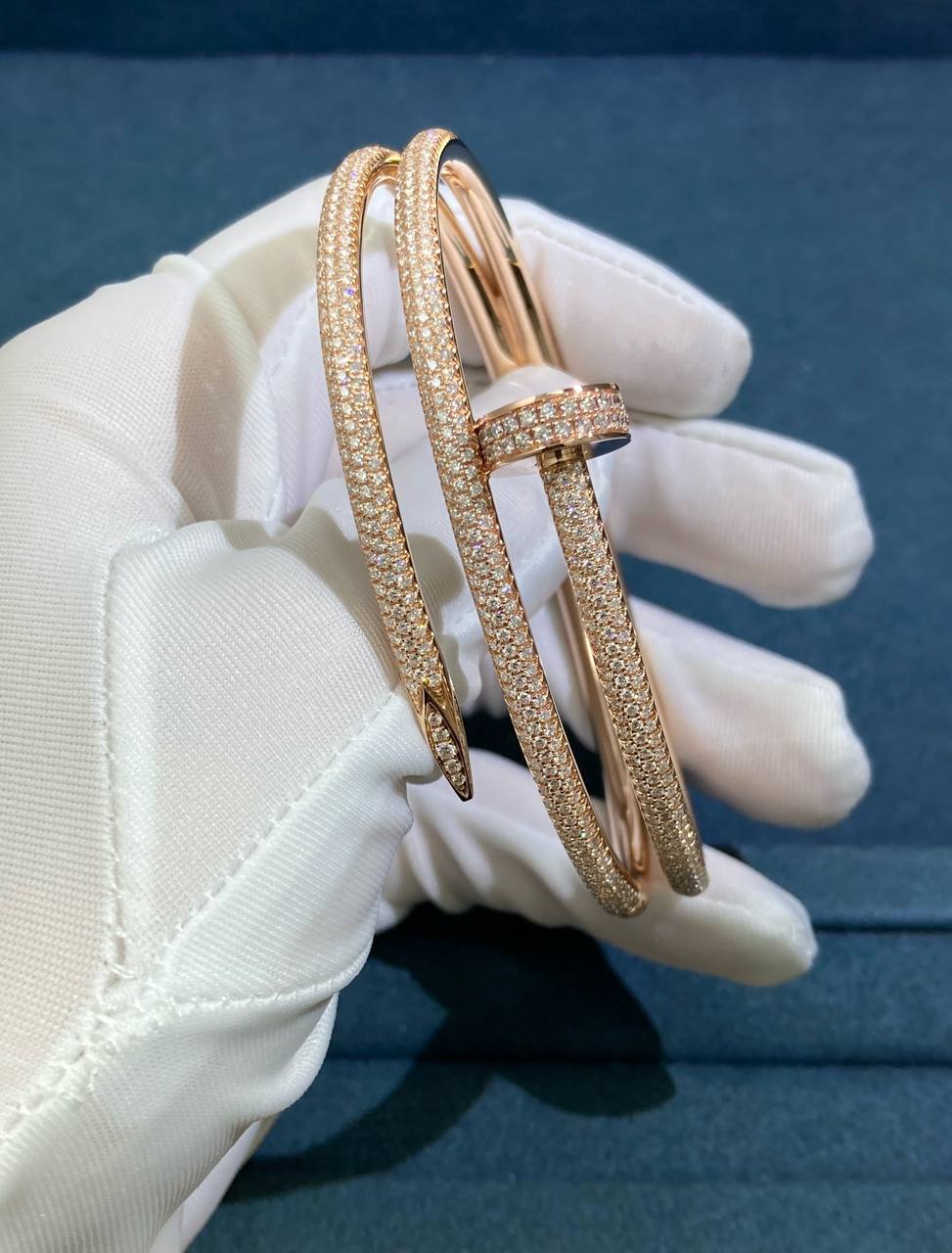 Nail double row full pave diamond bracelet